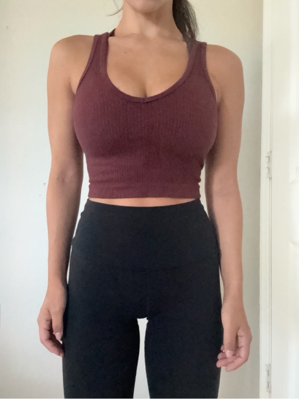 Urban Outfitters Ribbed Racerback Crop Tank in Burgundy